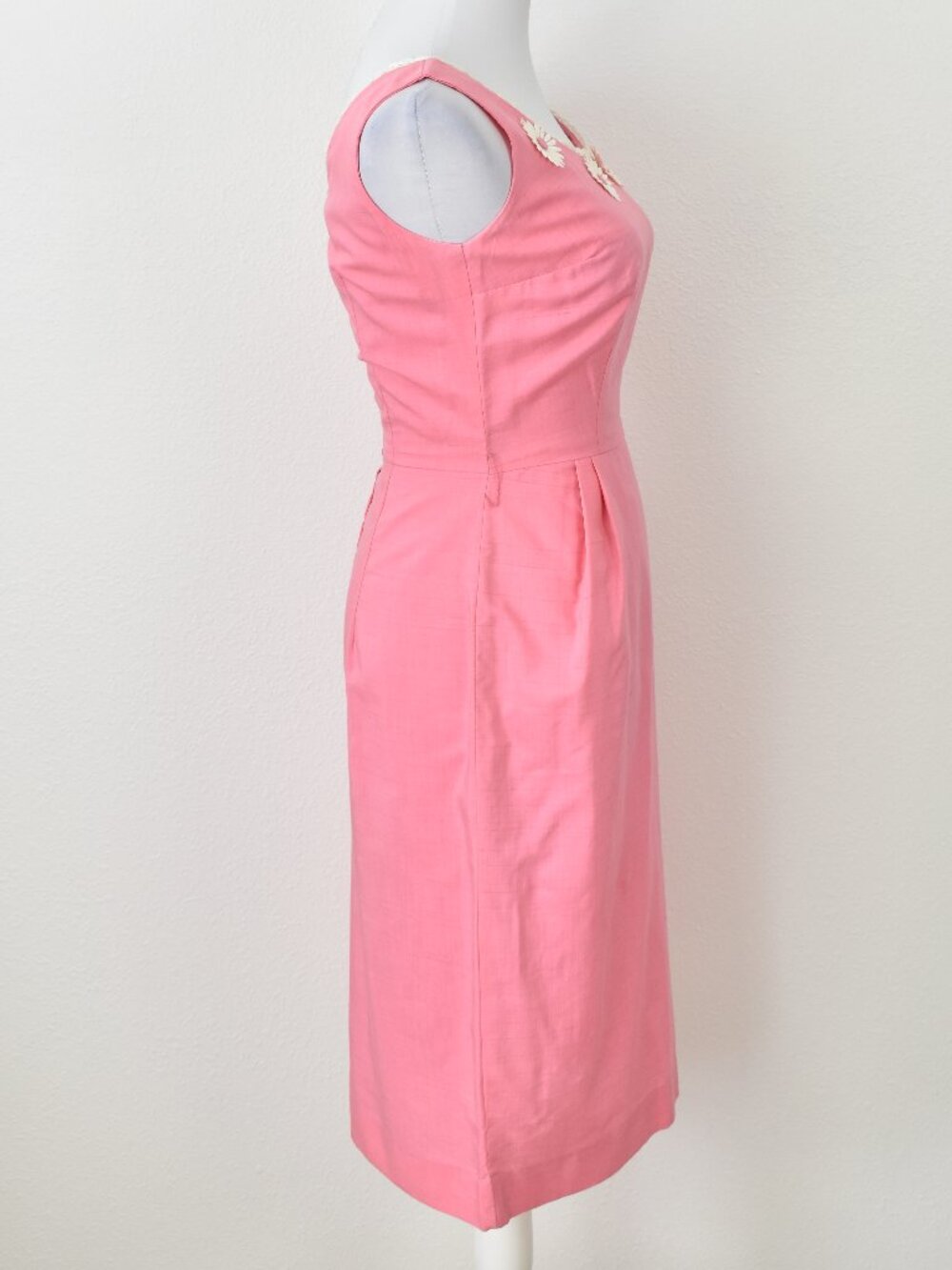 Vintage 60s Daisy Floral Applique Shift Dress Pink - 4 - Picture 9 of 12